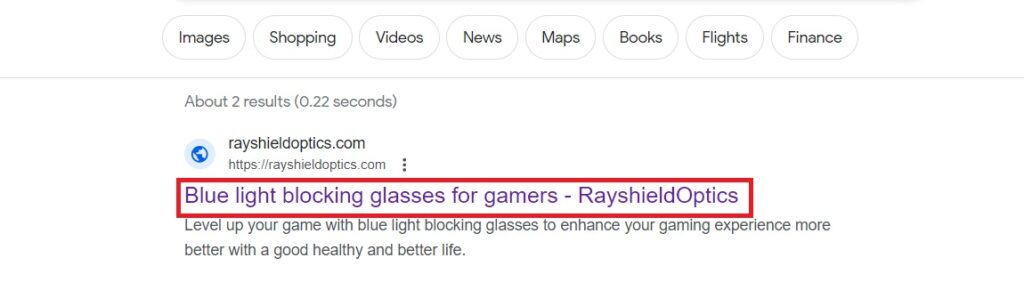 a screenshot of SERPs highlighting the title tag for SEO